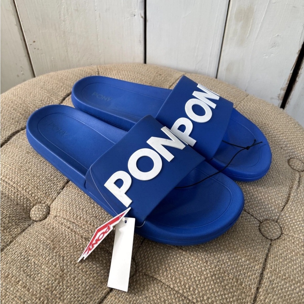 NWT Men's Blue Waterproof PONY Slides Sz 13 Sandals Swim Style Boat Dock